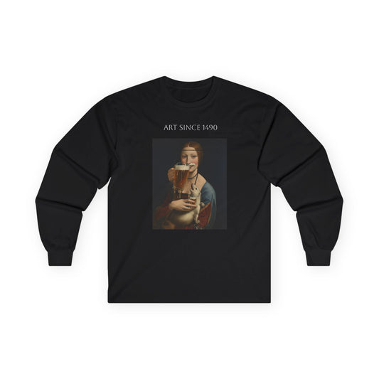 Koszulka z długim rękawem „Renaissance Woman Drinking Beer” | Koszulka z nadrukiem w stylu vintage