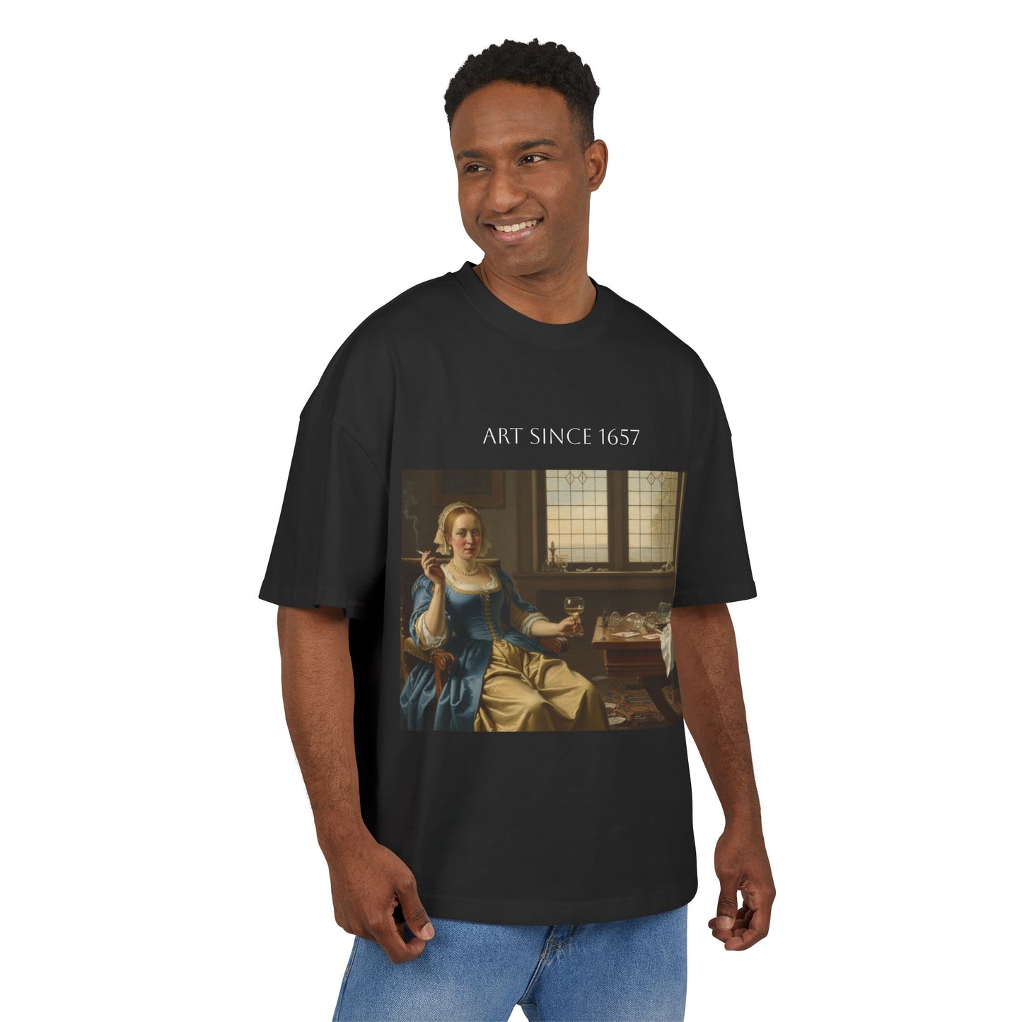 Koszulka z nadrukiem przedstawiającym "Seated Woman Smoking"| Koszulka z motywem wnętrza z okresu złotego wieku holenderskiego