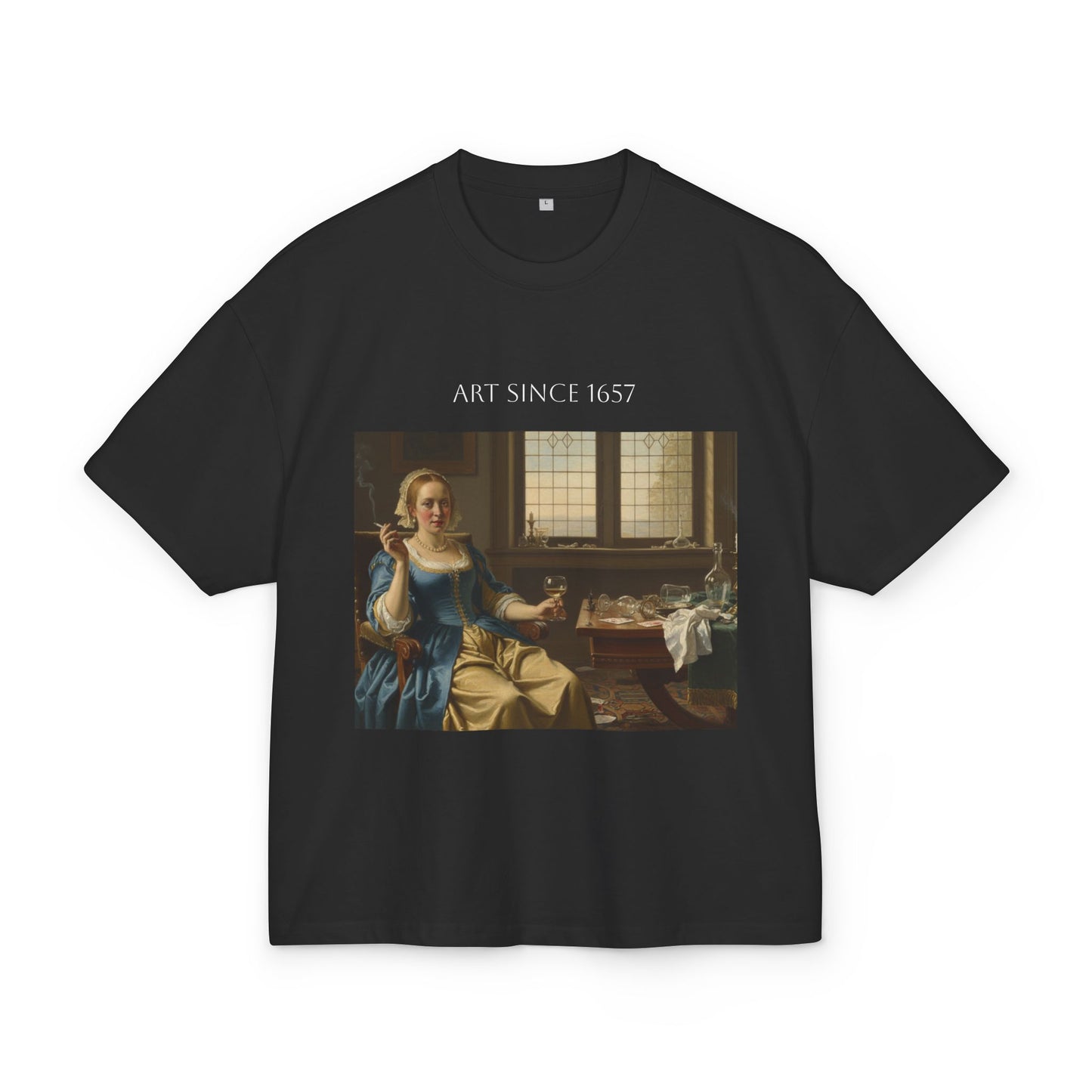 Koszulka z nadrukiem przedstawiającym "Seated Woman Smoking"| Koszulka z motywem wnętrza z okresu złotego wieku holenderskiego