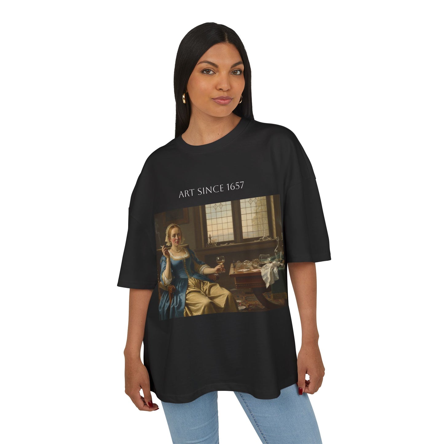 Koszulka z nadrukiem przedstawiającym "Seated Woman Smoking"| Koszulka z motywem wnętrza z okresu złotego wieku holenderskiego